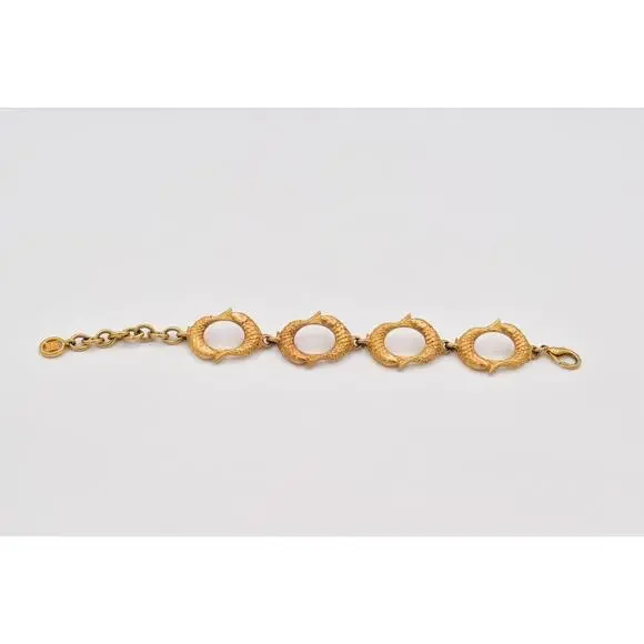 Givenchy Vintage Gold Koi Fish Link Bracelet Chunky Signed Logo Rare 1980s BinBR
